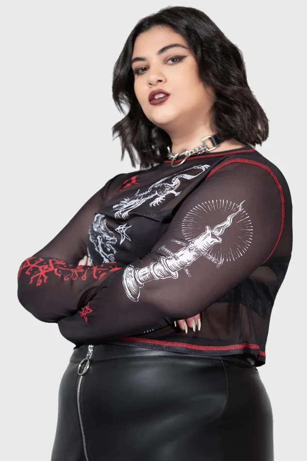 Killstar Long Sleeves Women Devillment Mesh Long Sleeve Top