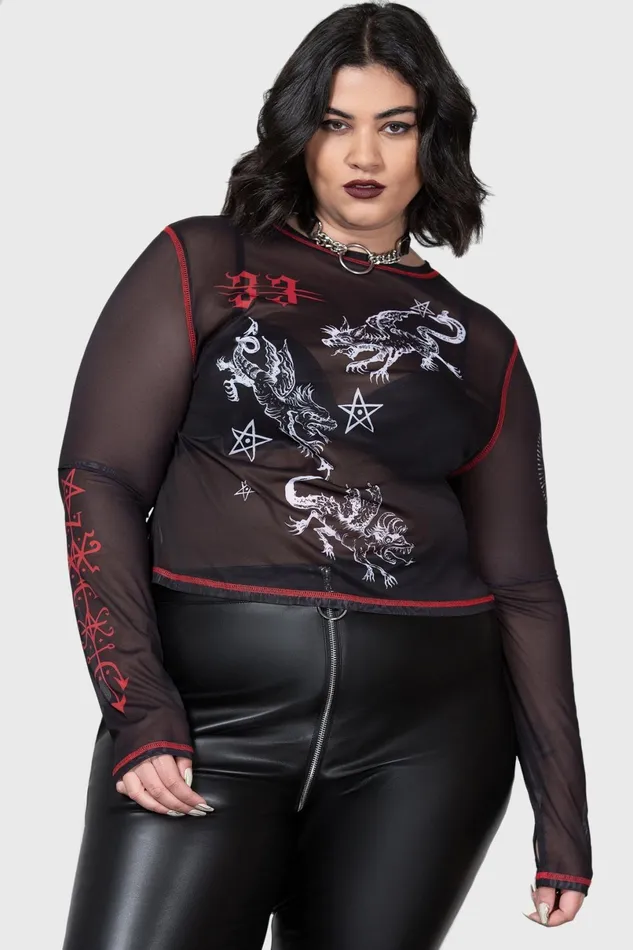 Killstar Long Sleeves Women Devillment Mesh Long Sleeve Top