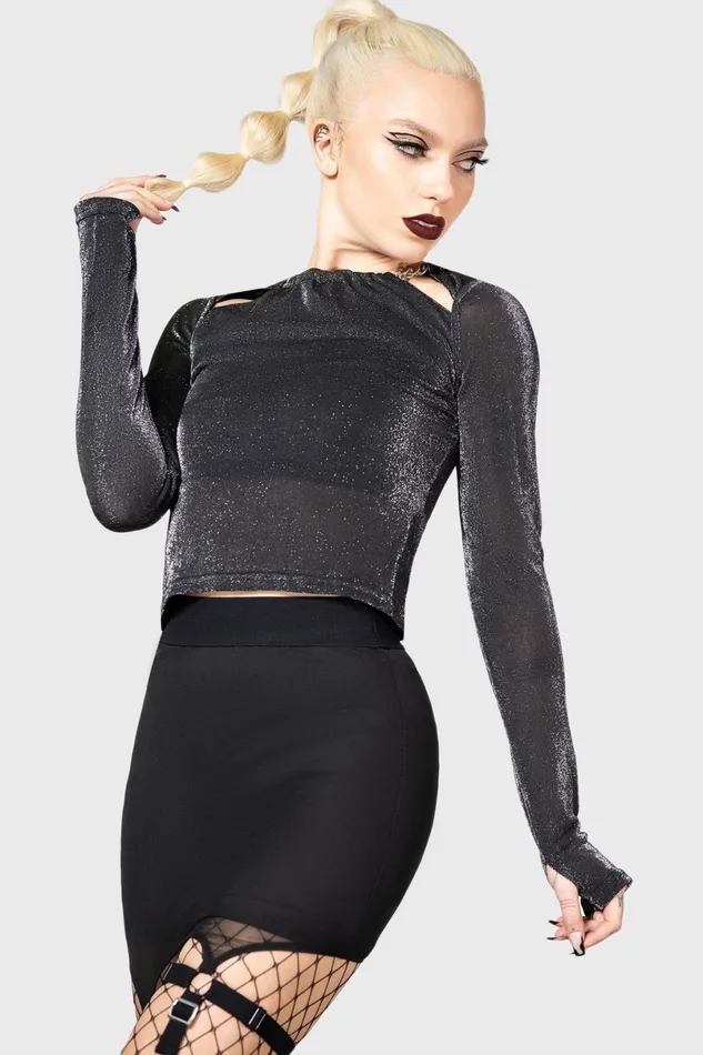 Killstar Long Sleeves Women Metals Reflection Top