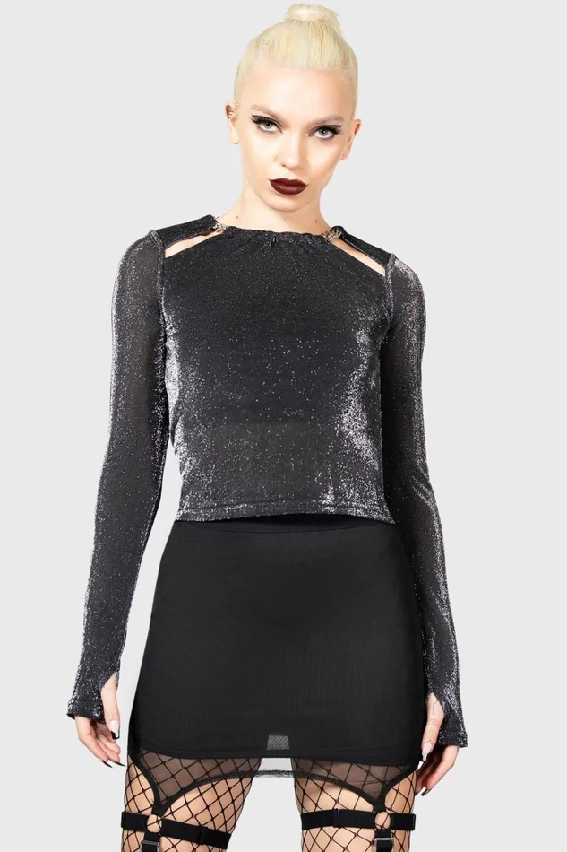 Killstar Long Sleeves Women Metals Reflection Top