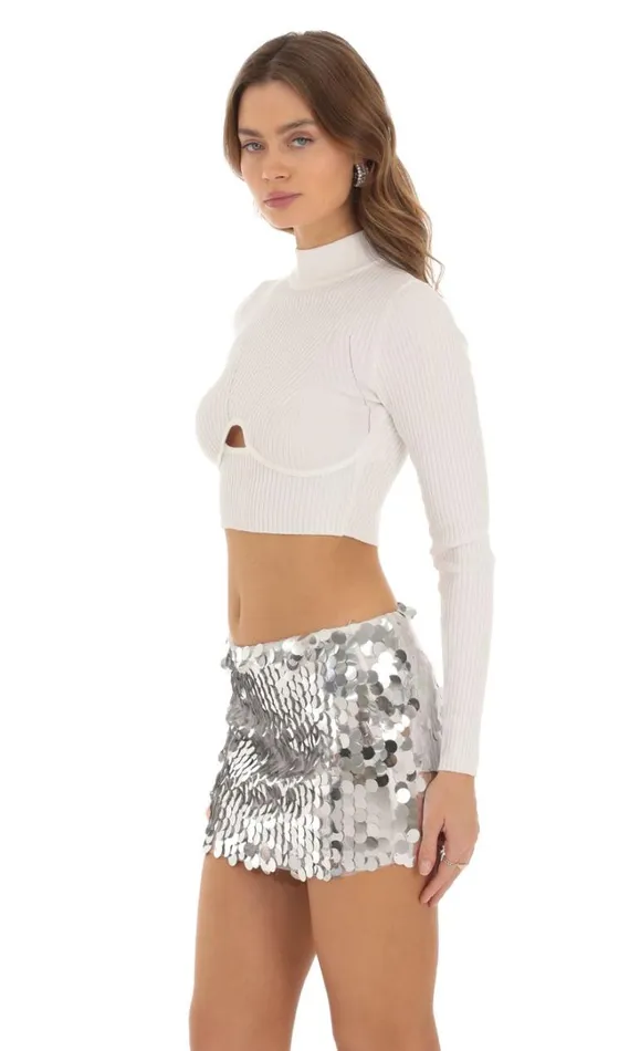 Knit Crop Top White Women LUCY IN THE SKY Tops Knit Crop Top White Women LUCY IN THE SKY Tops