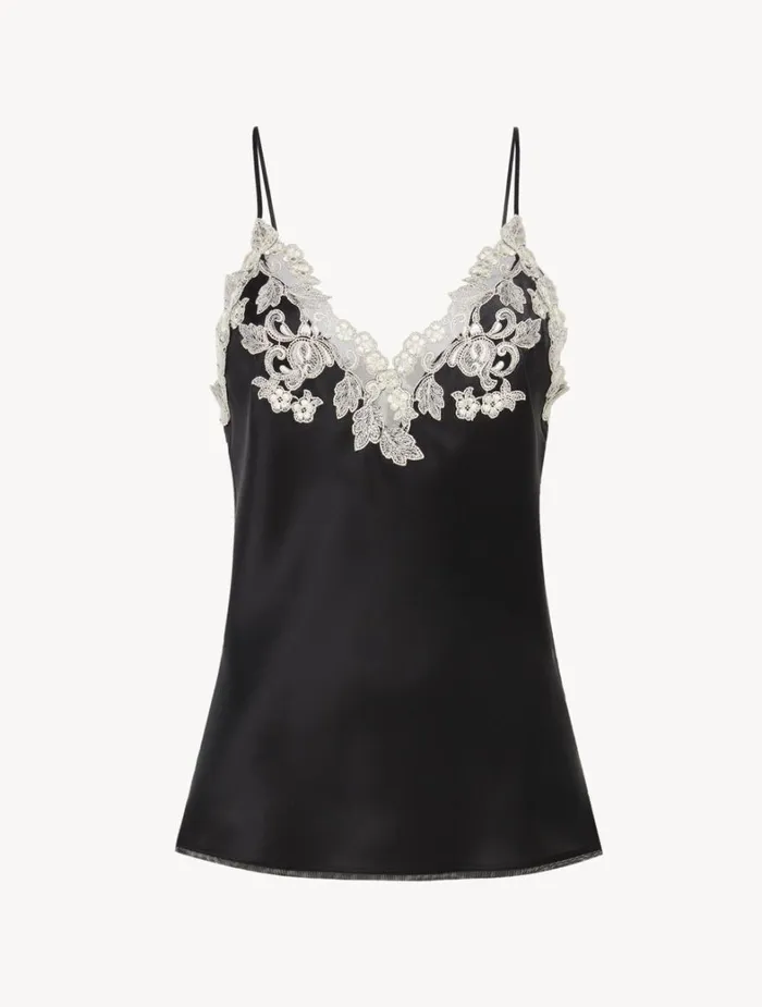 La Perla Black Silk Camisole With Frastaglio Women Camisoles