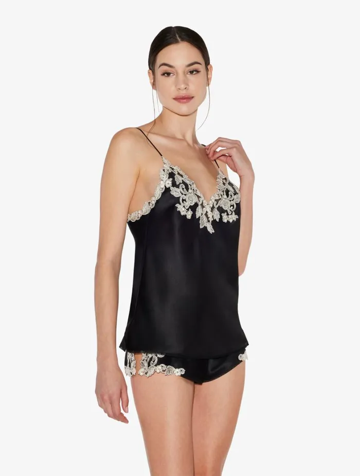La Perla Black Silk Camisole With Frastaglio Women Camisoles