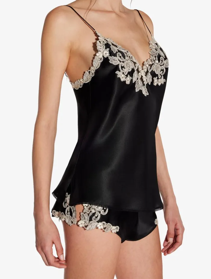 La Perla Black Silk Camisole With Frastaglio Women Camisoles