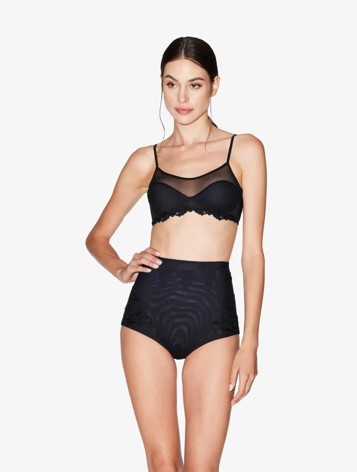 La Perla Highwaisted Briefs In Black Stretch Tulle Women Highwaist