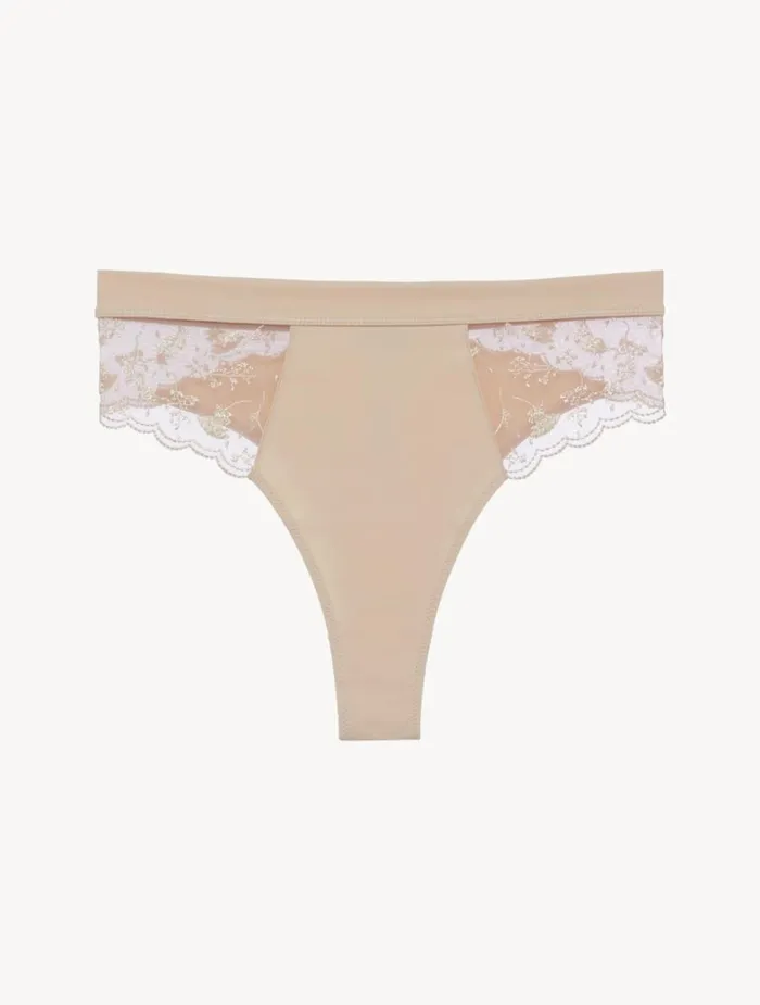 La Perla High Waisted Briefs In Halo And Ivory Nude With Embroidered Tulle Women Highwaist