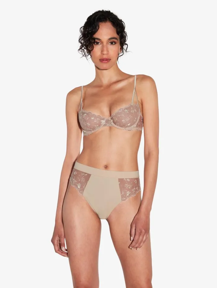 La Perla High Waisted Briefs In Halo And Ivory Nude With Embroidered Tulle Women Highwaist
