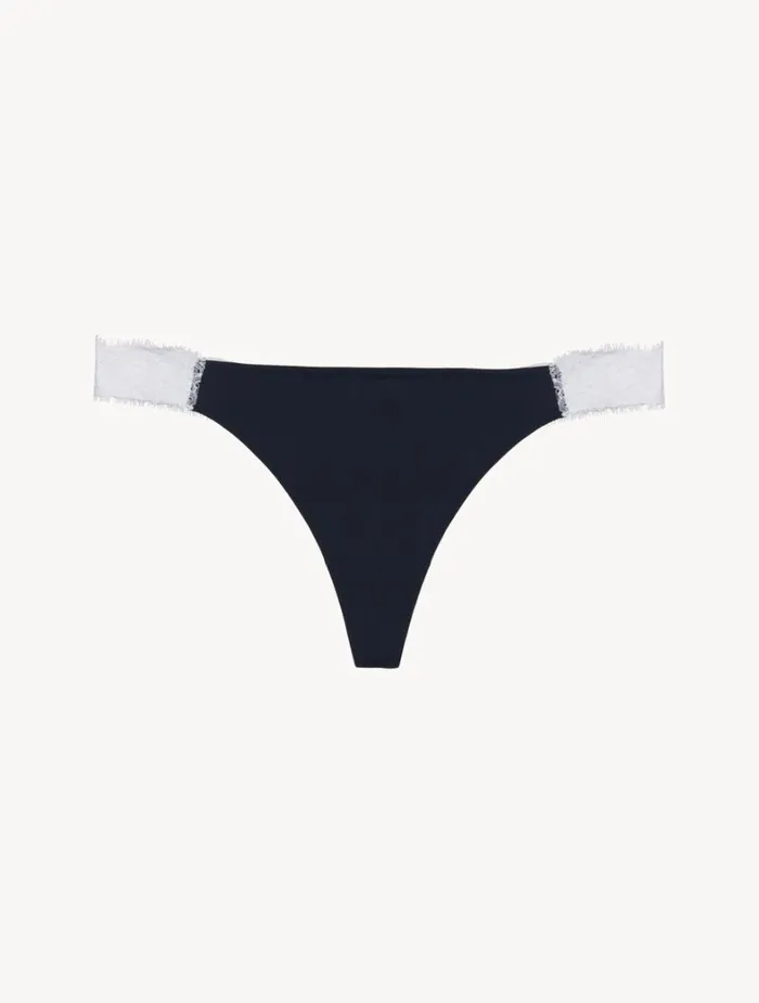 La Perla Luxury Lace Thong In Black And OffWhite Women G String and Thong
