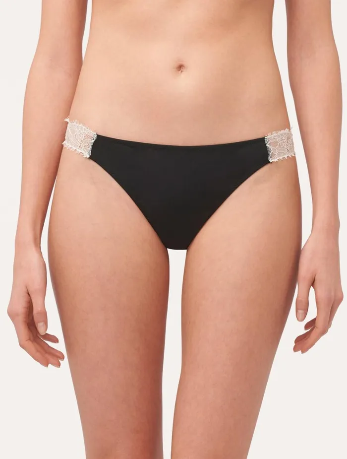 La Perla Luxury Lace Thong In Black And OffWhite Women G String and Thong