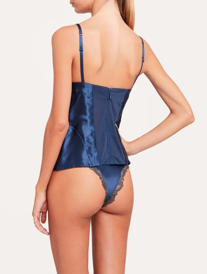 La Perla Luxury Silk Corset In Blue Satin With Frastaglio Women Bodysuits and Bustiers