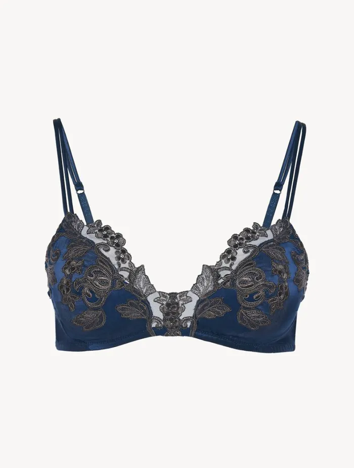 La Perla Luxury Silk Triangle Bra In Blue With Frastaglio Women Triangle