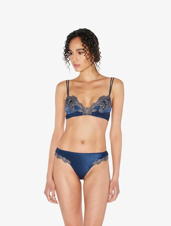 La Perla Luxury Silk Triangle Bra In Blue With Frastaglio Women Triangle