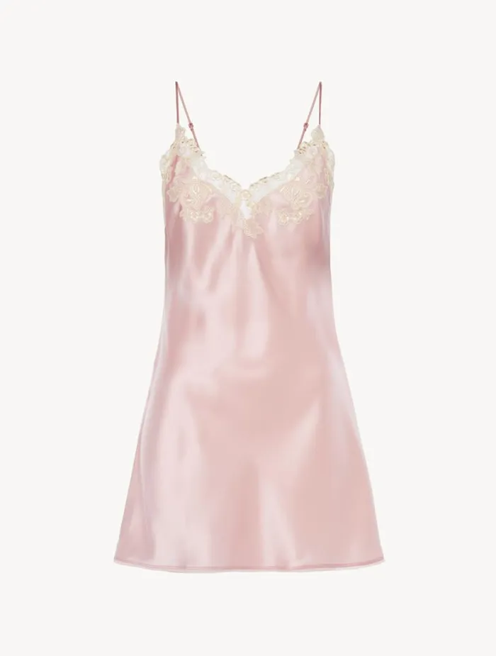 La Perla Pink Silk Slip Dress With Frastaglio Women Slips and Dresses
