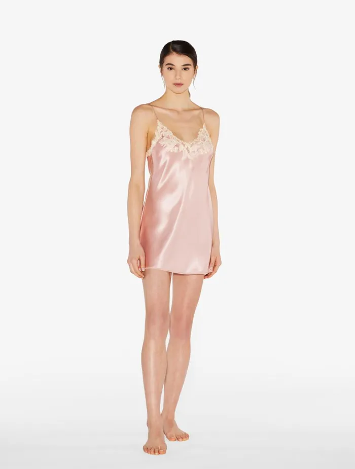 La Perla Pink Silk Slip Dress With Frastaglio Women Slips and Dresses