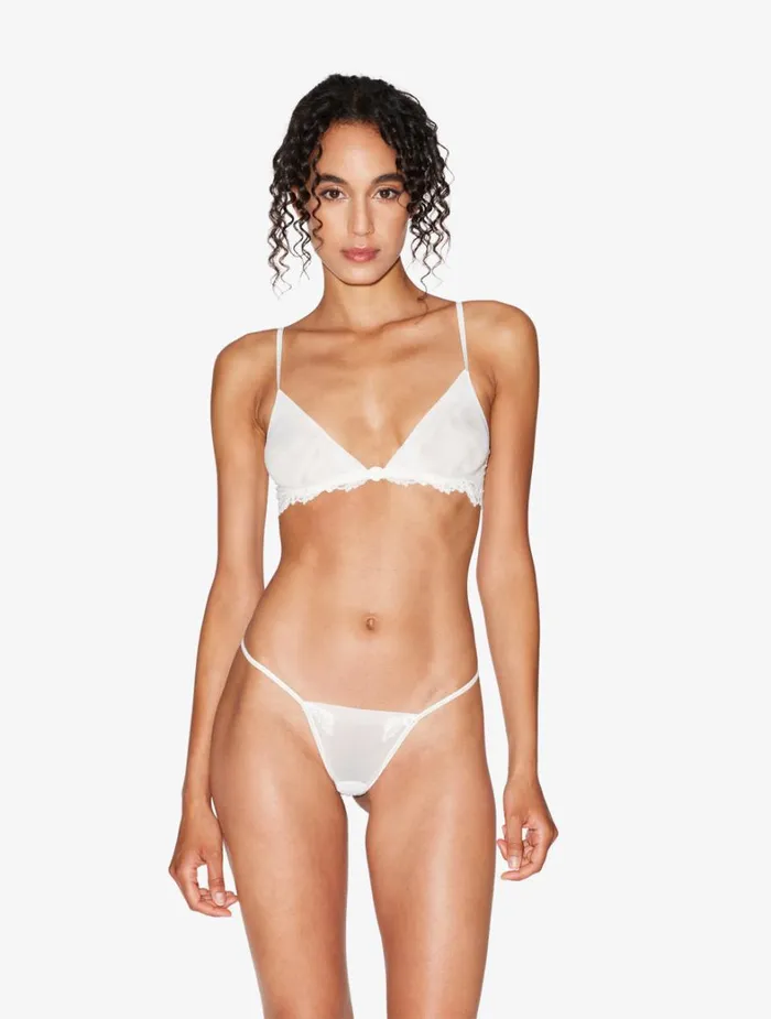La Perla Thong In Offwhite Stretch Tulle Women G String and Thong