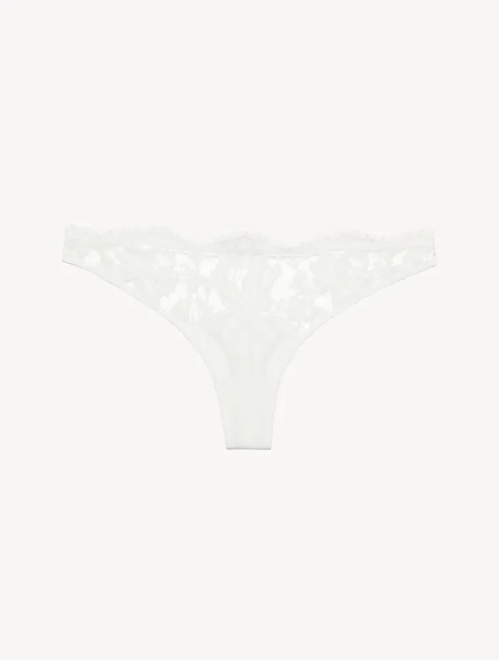 La Perla Thong In Off White With Cotton Leavers Lace Women G String and Thong