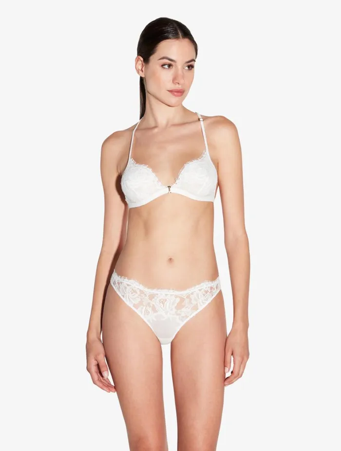 La Perla Thong In Off White With Cotton Leavers Lace Women G String and Thong