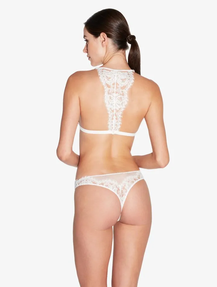 La Perla Thong In Off White With Cotton Leavers Lace Women G String and Thong