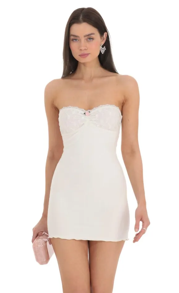 Lace Bust Bodycon Strapless Dress White Women LUCY IN THE SKY Mini Dresses