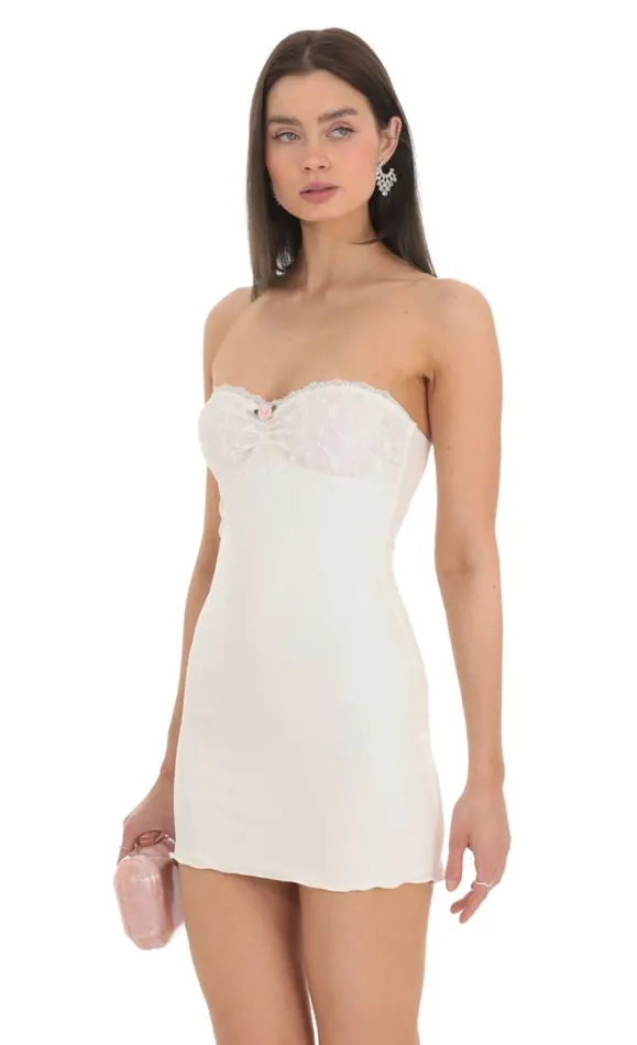 Lace Bust Bodycon Strapless Dress White Women LUCY IN THE SKY Mini Dresses Lace Bust Bodycon Strapless Dress White Women LUCY IN THE SKY Mini Dresses