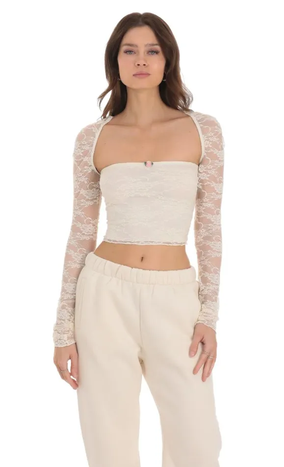 Lace Long Sleeve Top Cream Women LUCY IN THE SKY Tops