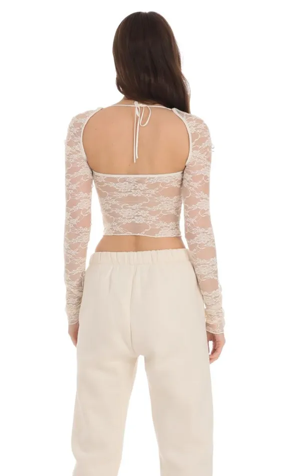 Lace Long Sleeve Top Cream Women LUCY IN THE SKY Tops Lace Long Sleeve Top Cream Women LUCY IN THE SKY Tops