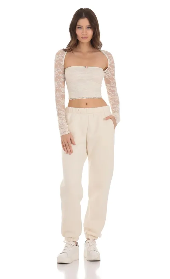 Lace Long Sleeve Top Cream Women LUCY IN THE SKY Tops Lace Long Sleeve Top Cream Women LUCY IN THE SKY Tops