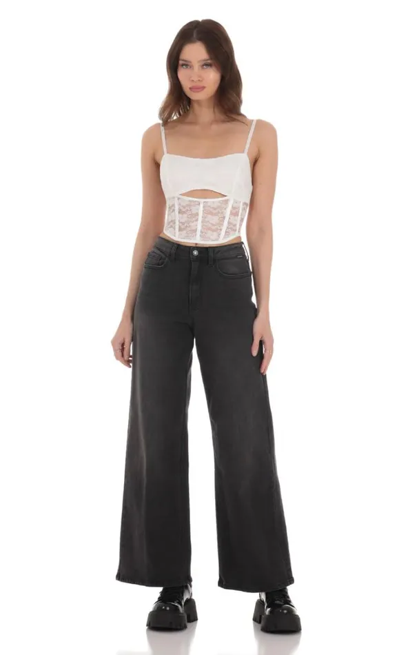Lace Satin Cutout Top White Women LUCY IN THE SKY Tops Lace Satin Cutout Top White Women LUCY IN THE SKY Tops