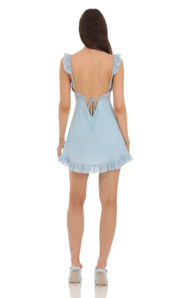 Lace Strap Ruffle Dress Blue Women LUCY IN THE SKY Mini Dresses Lace Strap Ruffle Dress Blue Women LUCY IN THE SKY Mini Dresses