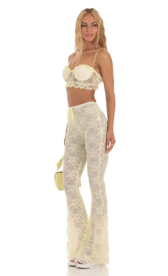 Lace Three Piece Set Yellow Women LUCY IN THE SKY Pants Lace Three Piece Set Yellow Women LUCY IN THE SKY Pants