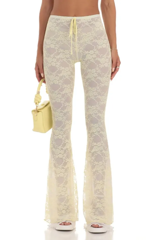 Lace Three Piece Set Yellow Women LUCY IN THE SKY Pants Lace Three Piece Set Yellow Women LUCY IN THE SKY Pants