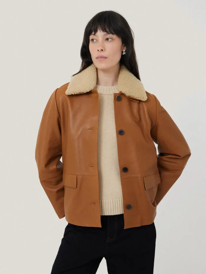 Leather Cropped Jacket Ginger Women Jigsaw Coats and Jackets