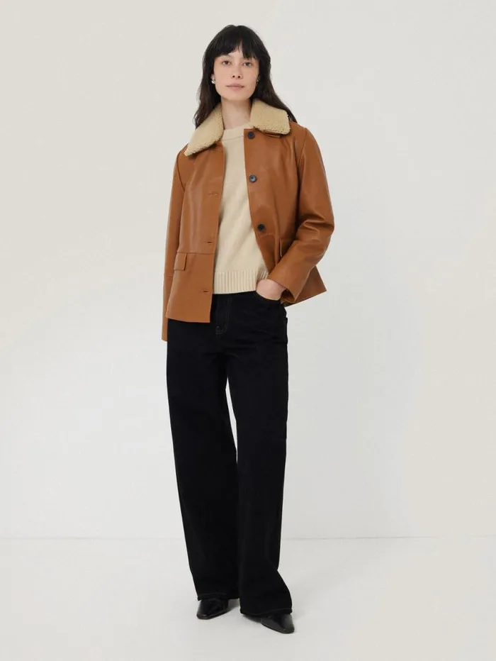 Leather Cropped Jacket Ginger Women Jigsaw Coats and Jackets
