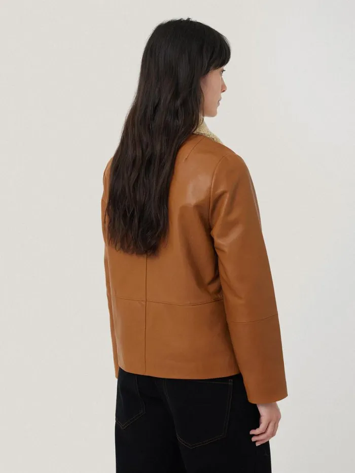 Leather Cropped Jacket Ginger Women Jigsaw Coats and Jackets