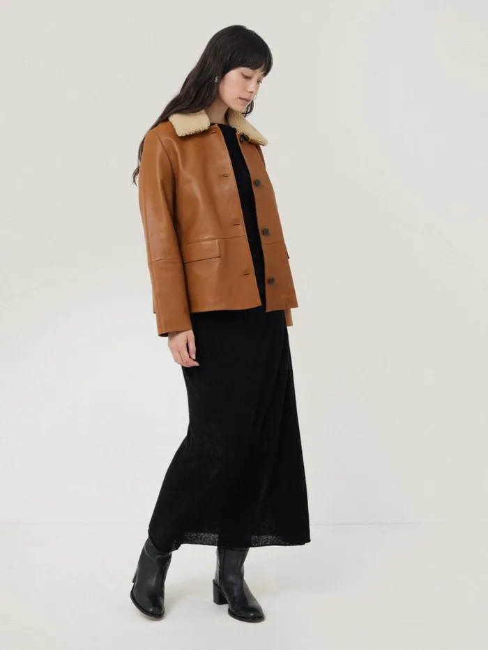 Leather Cropped Jacket Ginger Women Jigsaw Coats and Jackets