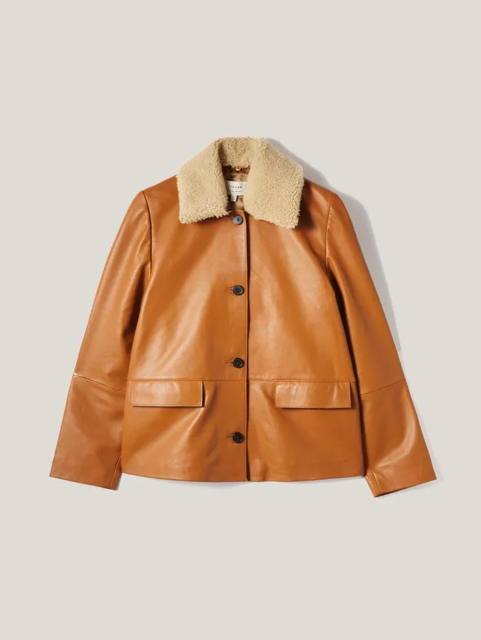 Leather Cropped Jacket Ginger Women Jigsaw Coats and Jackets