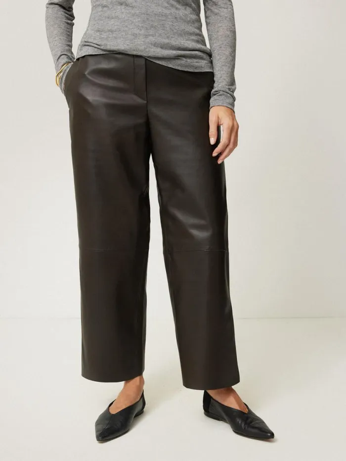 Leather Flat Front Trouser Dark Olive Women Jigsaw Trousers