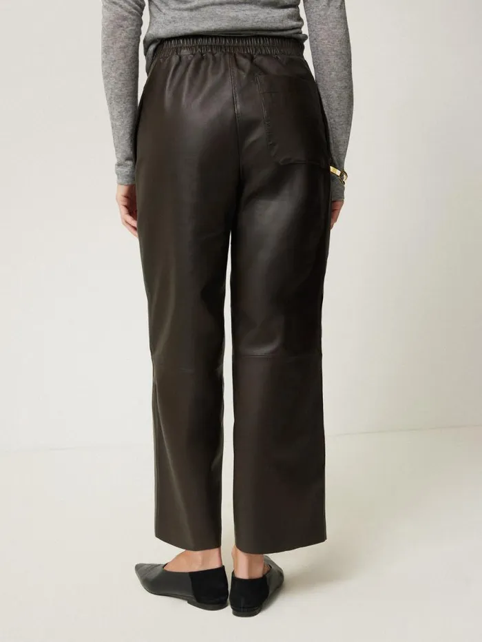 Leather Flat Front Trouser Dark Olive Women Jigsaw Trousers