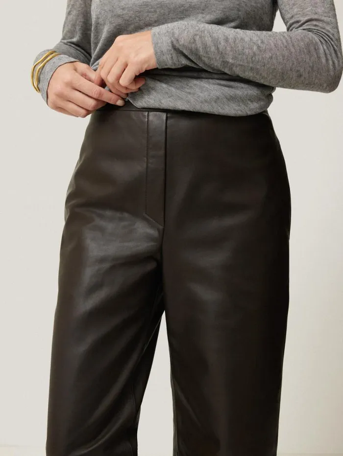 Leather Flat Front Trouser Dark Olive Women Jigsaw Trousers
