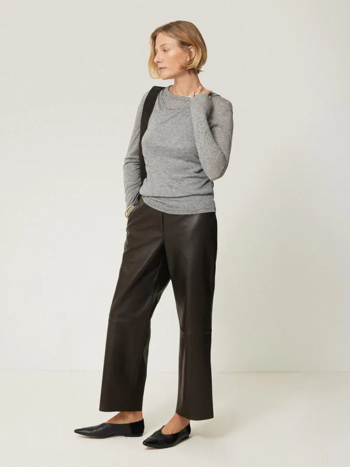 Leather Flat Front Trouser Dark Olive Women Jigsaw Trousers