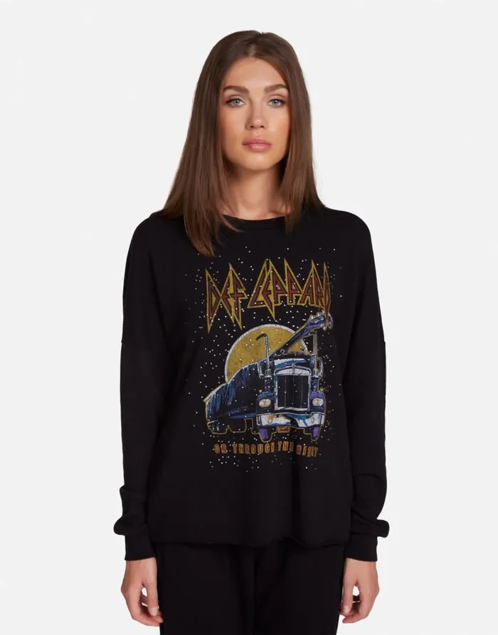 Lee Def Leppard Truck W Crystals Black Women Lauren Moshi Long Sleeve
