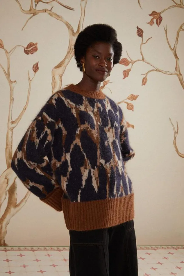 Leopard Print Knit Sweater Women FARM Rio Sweaters and Sweatshirts
