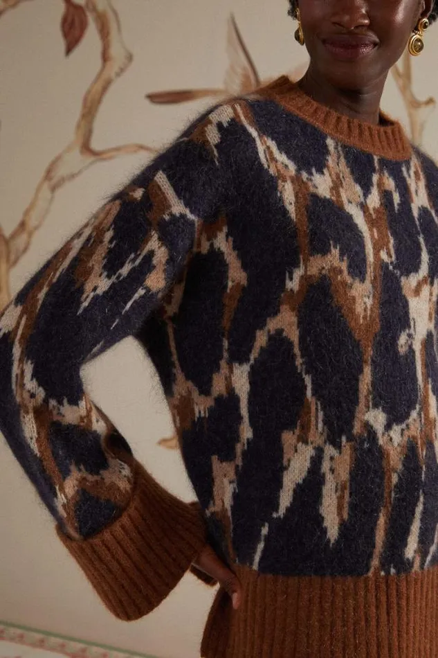 Leopard Print Knit Sweater Women FARM Rio Sweaters and Sweatshirts