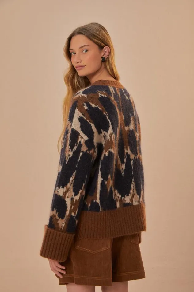Leopard Print Knit Sweater Women FARM Rio Sweaters and Sweatshirts