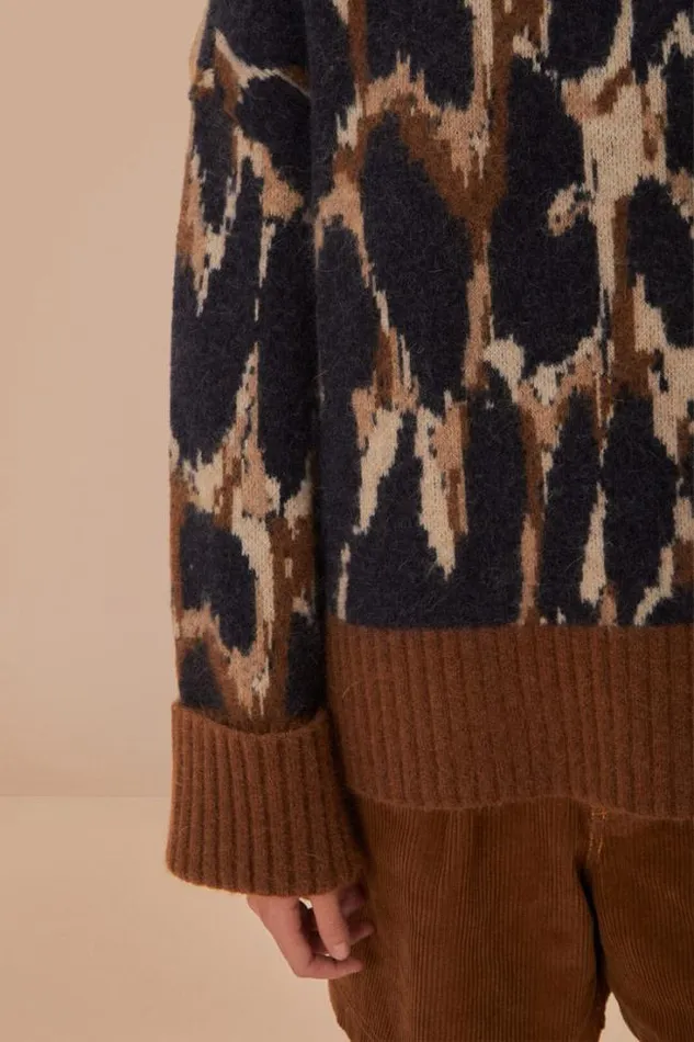 Leopard Print Knit Sweater Women FARM Rio Sweaters and Sweatshirts
