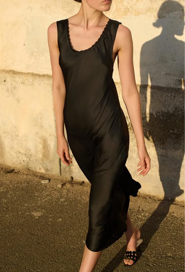 Leticia Black Satin Midi Dress Women Ciao Lucia Black Dresses