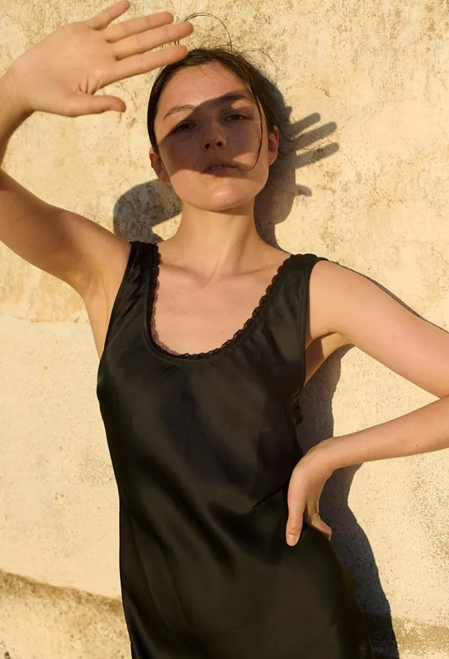 Leticia Black Satin Midi Dress Women Ciao Lucia Black Dresses