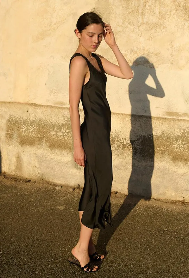 Leticia Black Satin Midi Dress Women Ciao Lucia Black Dresses