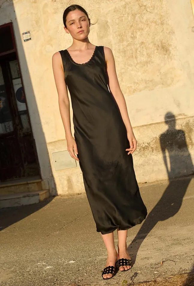 Leticia Black Satin Midi Dress Women Ciao Lucia Black Dresses
