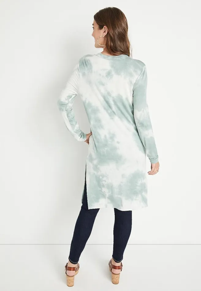 Light Green Tie Dye Duster Length Cardigan Women Maurices Tops